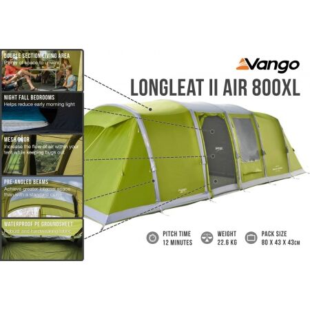 Rodinný nafukovací stan - Vango LONGLEAT II AIR  800XL - 15